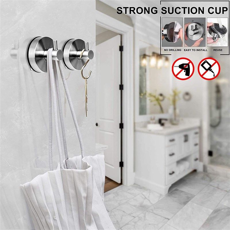 DGYB Brushed Nickel Suction Cup Hooks for Shower Set of 2 Bathroom