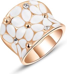 img 4 attached to 💍 Womens Elegant White Enamel Flower Rose Gold Band Bloom Petal Wedding Engagement Ring Crystal Inlay for Fashion Month