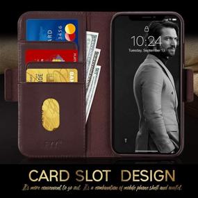 img 1 attached to 📱 FYY Case for iPhone 11 6.1” – Genuine Leather Wallet Case with RFID Blocking, Kickstand Function, and Card Slots – Brown