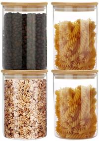 img 4 attached to 🍱 SIXAQUAE Glass Food Storage Containers: 4 Pack 1000ml Airtight Canister Set with Bamboo Lids - Stackable & Organizational