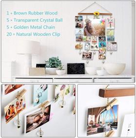 img 2 attached to 🖼️ Olakee Photo Display Picture Frame Collage - Multi Photo Display with 20 Clips, Aged Walnut Wood & Golden Chain - Crystal Pendant - 16×29 inch (Brown)