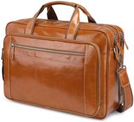 👜 baigio men's leather 17-inch laptop business briefcase shoulder tote bag portfolio satchel - tan logo