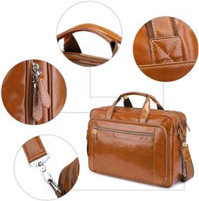 img 3 attached to 👜 BAIGIO Men's Leather 17-inch Laptop Business Briefcase Shoulder Tote Bag Portfolio Satchel - Tan