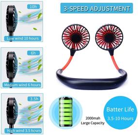 img 2 attached to 🌀 Portable Rechargeable Neck Fan - USB Charging, Hands-Free Personal Fan with Headphone Design - Wearable Neckband Cooler with 360 Degree Free Rotation for Outdoor Traveling, Sports, Office, Reading - Black