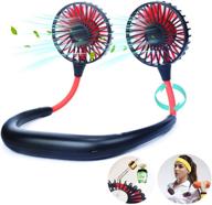 🌀 portable rechargeable neck fan - usb charging, hands-free personal fan with headphone design - wearable neckband cooler with 360 degree free rotation for outdoor traveling, sports, office, reading - black logo