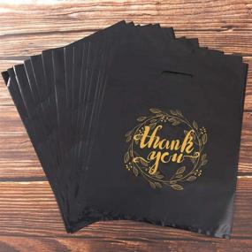 img 2 attached to 🛍️ Pack of 100 Black Plastic Thank You Bags with Handles - 12x15 Inches - Ideal for Boutique, Retail, Gift Bags, Clothing, Party Favors