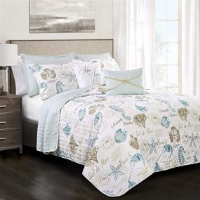 img 4 attached to 🌊 Lush Decor 7 Piece Harbor Life Quilt Set, King Size - Blue and Taupe: Experience Coastal Tranquility