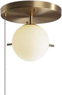 💡 gold metal mid-century pull chain ceiling light with globe glass shade - semi flush mount logo