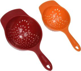 img 1 attached to 🥦 Brandobay Mini Colanders Set: 2-Pack Plastic Kitchen Mesh Strainers with Handles - Red and Lime Green, 6.5 and 7.5 Inch - Ideal for Pasta, Vegetables, and Fruits