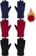 🧤 soft warm full finger winter fleece gloves for boys and girls - set of 3 pairs logo