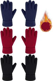 img 4 attached to 🧤 Soft Warm Full Finger Winter Fleece Gloves for Boys and Girls - Set of 3 Pairs