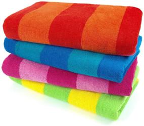 img 4 attached to 🌈 Kaufman - Oversized 30”x60” Tonal Stripe Beach, Pool, and Bath Towel Set: Ultrasoft, Plush, 100% Combed Ring-Spun Cotton Velour, Highly Absorbent, Quick Dry, Vibrant Colorful Stripes (4-PK)