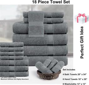 img 1 attached to 🏽 Premium 18-Piece Towel Set: 100% Cotton, Highly Absorbent, Ultra Soft Spa & Hotel Quality- Grey (4 Bath, 6 Hand, 8 Wash Towels)