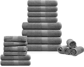 img 2 attached to 🏽 Premium 18-Piece Towel Set: 100% Cotton, Highly Absorbent, Ultra Soft Spa & Hotel Quality- Grey (4 Bath, 6 Hand, 8 Wash Towels)