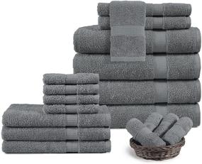 img 4 attached to 🏽 Premium 18-Piece Towel Set: 100% Cotton, Highly Absorbent, Ultra Soft Spa & Hotel Quality- Grey (4 Bath, 6 Hand, 8 Wash Towels)