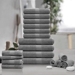 img 3 attached to 🏽 Premium 18-Piece Towel Set: 100% Cotton, Highly Absorbent, Ultra Soft Spa & Hotel Quality- Grey (4 Bath, 6 Hand, 8 Wash Towels)