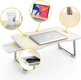 img 3 attached to 🛏️ Elekin Multi-Function Folding Standing Lap Desk - Laptop Bed Table Stand with Handle, Drawer, and Cup Holder for Bed and Sofa