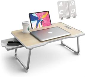 img 4 attached to 🛏️ Elekin Multi-Function Folding Standing Lap Desk - Laptop Bed Table Stand with Handle, Drawer, and Cup Holder for Bed and Sofa