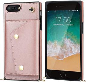 img 3 attached to 👜 KIHUWEY Rose Gold Crossbody Case with Wallet Card Holder for iPhone 7 Plus and iPhone 8 Plus - Kickstand, Wrist Strap, Shoulder Cross Body Zipper Purse Bag Cover Case