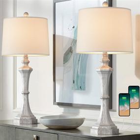 img 4 attached to 🔌 PORTRES 27.75’’ Rustic 2 USB Table Lamp Set: Traditional Farmhouse Beside Lamps with USB Charging Ports for Bedroom, Living Room, Nightstand, Desk - Perfect for Study Room or Dorm