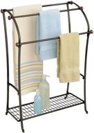mdesign large freestanding towel rack holder with storage shelf - 3 tier bronze organizer for bath & hand towels, washcloths, bathroom accessories - warm brown logo