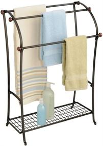 img 4 attached to mDesign Large Freestanding Towel Rack Holder with Storage Shelf - 3 Tier Bronze Organizer for Bath & Hand Towels, Washcloths, Bathroom Accessories - Warm Brown