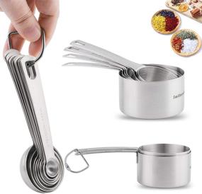 img 3 attached to 🥄 Complete Measuring Cups and Spoons Set: 8 Stainless Steel Cups, 9 Spoons, Ingredient Leveler, Magnetic Conversion Chart, and Rings