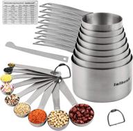 🥄 complete measuring cups and spoons set: 8 stainless steel cups, 9 spoons, ingredient leveler, magnetic conversion chart, and rings logo