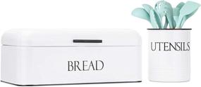 img 4 attached to 🏺 Stylish Vintage Metal Bread Box & Kitchen Utensil Holder Set, for Farmhouse Charm and Functional Countertop Organization