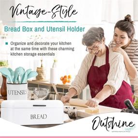 img 3 attached to 🏺 Stylish Vintage Metal Bread Box & Kitchen Utensil Holder Set, for Farmhouse Charm and Functional Countertop Organization