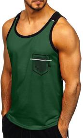 img 3 attached to Hongqizo Sleeveless Pocket Muscle Cotton Men's Clothing in Shirts