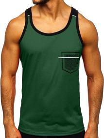 img 4 attached to Hongqizo Sleeveless Pocket Muscle Cotton Men's Clothing in Shirts