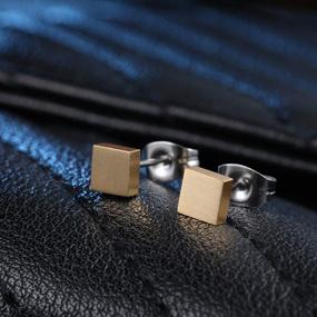 img 1 attached to 🔳 Hypoallergenic Titanium Stud Earrings: Tiny Hexagon, Triangle, Rectangle, and Square Shapes for Sensitive Ears in 3 colors - Premium, High Polished with Pure Titanium Backs