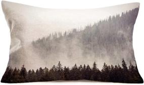 img 4 attached to 🌲 Foggy Forest Trees Throw Pillow Covers - Cotton Linen Natural Scenery Mountain Pillow Cases - Rustic Farmhouse Decorative Pillow Cushion Cover - 12x20 Inch Cotton Linen Pillowcases