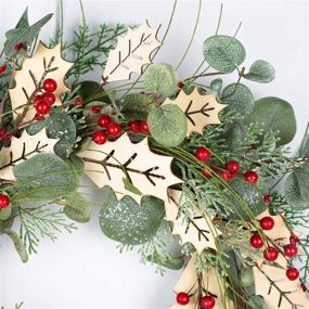 img 2 attached to 18 Inch Traditional Pine Branches Christmas Wreath with Wood Leaves and Berries – Festive Front Door Decorations