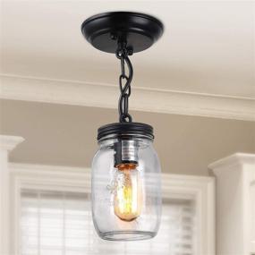 img 4 attached to 💡 Flush Mount Mason Jar Pendant Light Fixture for Farmhouse Décor, Single Ceiling Mount - A03220