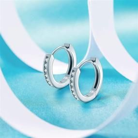 img 1 attached to 👂 10mm Small Huggie Hoop Earrings for Women - CZ Cuff Hoops 925 Silver Post Hypoallergenic Cartilage Earring with 14K White Gold Plating for Women & Girls