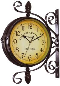 img 3 attached to 🕰️ WOOCH Vintage-Look Brown Round Wall Hanging Double Sided Two Faces Retro Station Clock - Round Chandelier Wall Mount Clock with Scroll Design - Home Décor Wall Clock 8-inch - Wrought Iron Antique