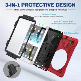 img 2 attached to 📱 BRAECNstock iPad 2/3/4 Case - Heavy Duty Shockproof Protection with Kickstand, Hand Strap, and Shoulder Strap - Red, 9.7 Inch