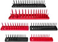 socket organizer tray set for toolboxes - 6pcs red sae & black metric socket storage trays, deep and shadow socket holders for 1/4-inch, 3/8-inch & 1/2-inch drive logo