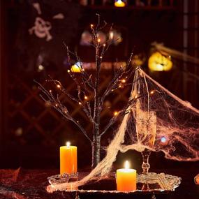 img 3 attached to 🎃 Birchlitland Lighted Spooky Halloween Decoration Tree 24LED Orange Lights 18IN Battery Powered with Timer - Indoor Tabletop Black Tree for Office Christmas Halloween Decor