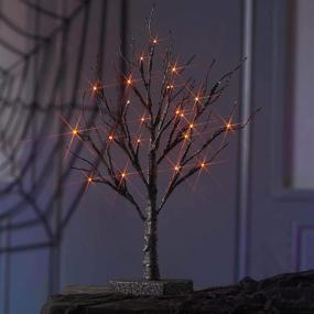 img 4 attached to 🎃 Birchlitland Lighted Spooky Halloween Decoration Tree 24LED Orange Lights 18IN Battery Powered with Timer - Indoor Tabletop Black Tree for Office Christmas Halloween Decor