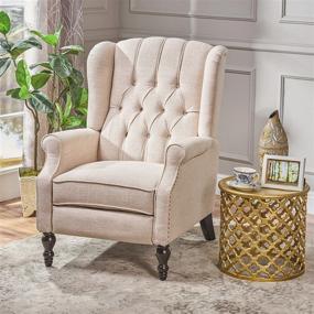 img 3 attached to Vintage Light Beige Reclining Armchair: GDF Studio Elizabeth Tufted Fabric Recliner - The Perfect Reading Companion