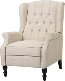 img 4 attached to Vintage Light Beige Reclining Armchair: GDF Studio Elizabeth Tufted Fabric Recliner - The Perfect Reading Companion