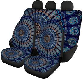 img 2 attached to 🌸 INSTANTARTS Boho Mandala Floral Print Car Seat Covers - Blue, Full Set of 4 Piece Split Bench Protectors, Universal Fit for Most Cars, SUVs, Sedans, Vans