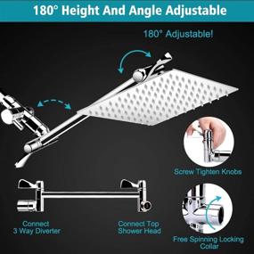 img 2 attached to 🚿 Premium 8'' High Pressure Rainfall Shower Head / Handheld Shower Combo with 11'' Extension Arm - Height/Angle Adjustable, Stainless Steel Bath Shower Head with Holder, 1.5M Hose - Chrome Finish & 4 Hooks Included