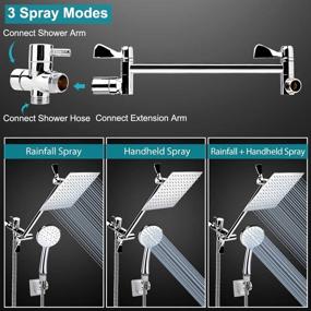 img 3 attached to 🚿 Premium 8'' High Pressure Rainfall Shower Head / Handheld Shower Combo with 11'' Extension Arm - Height/Angle Adjustable, Stainless Steel Bath Shower Head with Holder, 1.5M Hose - Chrome Finish & 4 Hooks Included