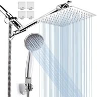 🚿 premium 8'' high pressure rainfall shower head / handheld shower combo with 11'' extension arm - height/angle adjustable, stainless steel bath shower head with holder, 1.5m hose - chrome finish & 4 hooks included logo