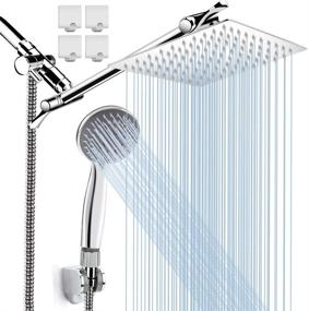 img 4 attached to 🚿 Premium 8'' High Pressure Rainfall Shower Head / Handheld Shower Combo with 11'' Extension Arm - Height/Angle Adjustable, Stainless Steel Bath Shower Head with Holder, 1.5M Hose - Chrome Finish & 4 Hooks Included