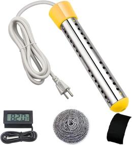 img 4 attached to ⚡ Electric Submersible Immersion Water Heater with Stainless Steel Guard Cover, Digital LCD Thermometer - Portable Bucket Heater to Quickly Heat 5 Gallons of Water (Yellow)
